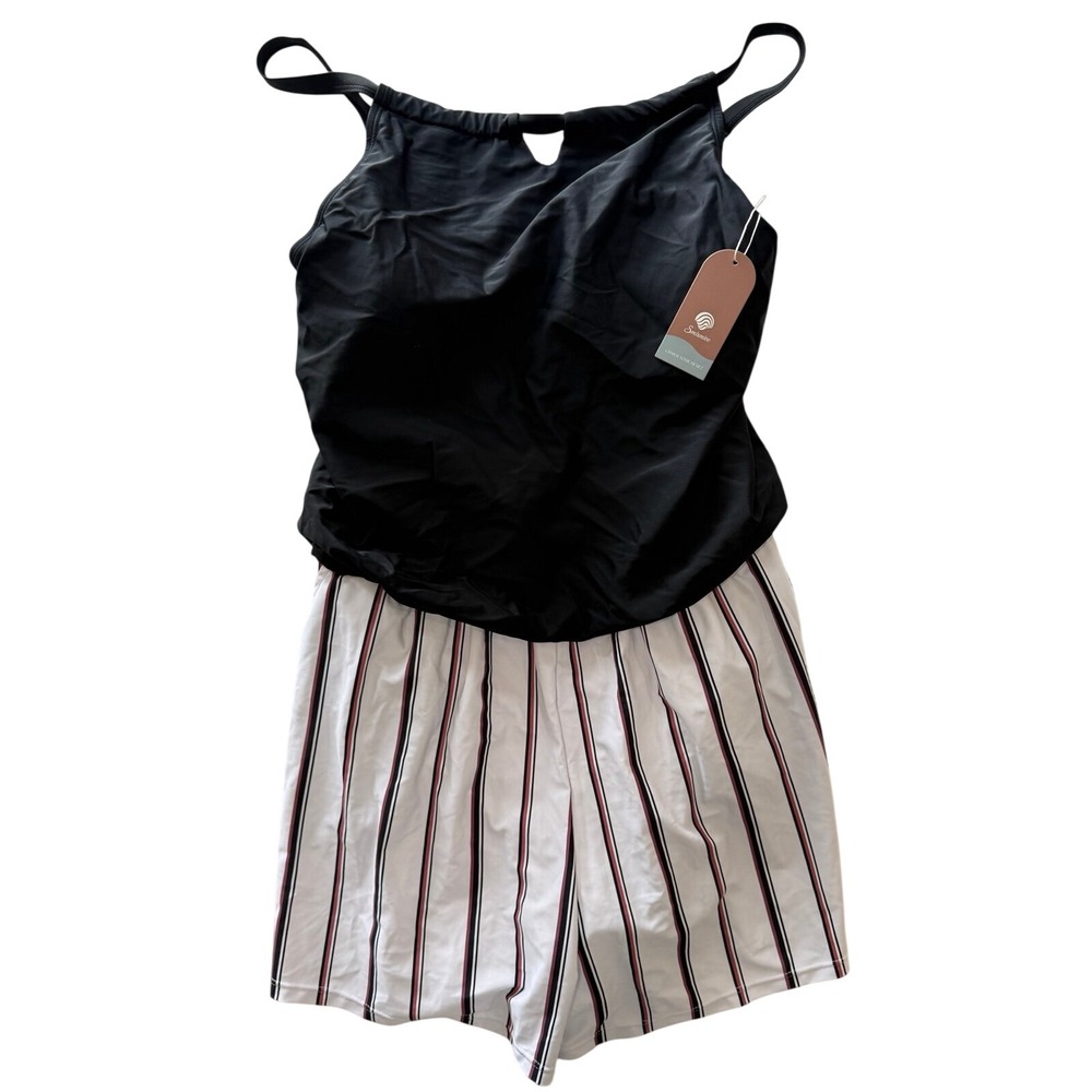 Black & White Striped One-Piece Swimsuit XL